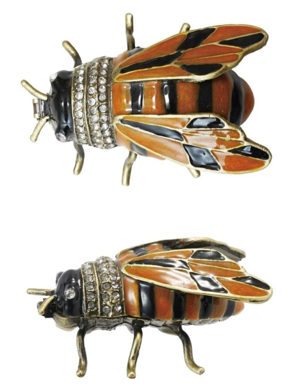 NWT HINGED Enameled Bee-Shaped Metal Trinket Box with Jewels-Gold,-Orange-BLK